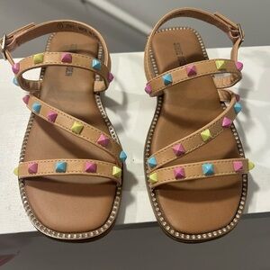 Steve Madden Studded Strappy Little Girls Sandals with Colorful Accents